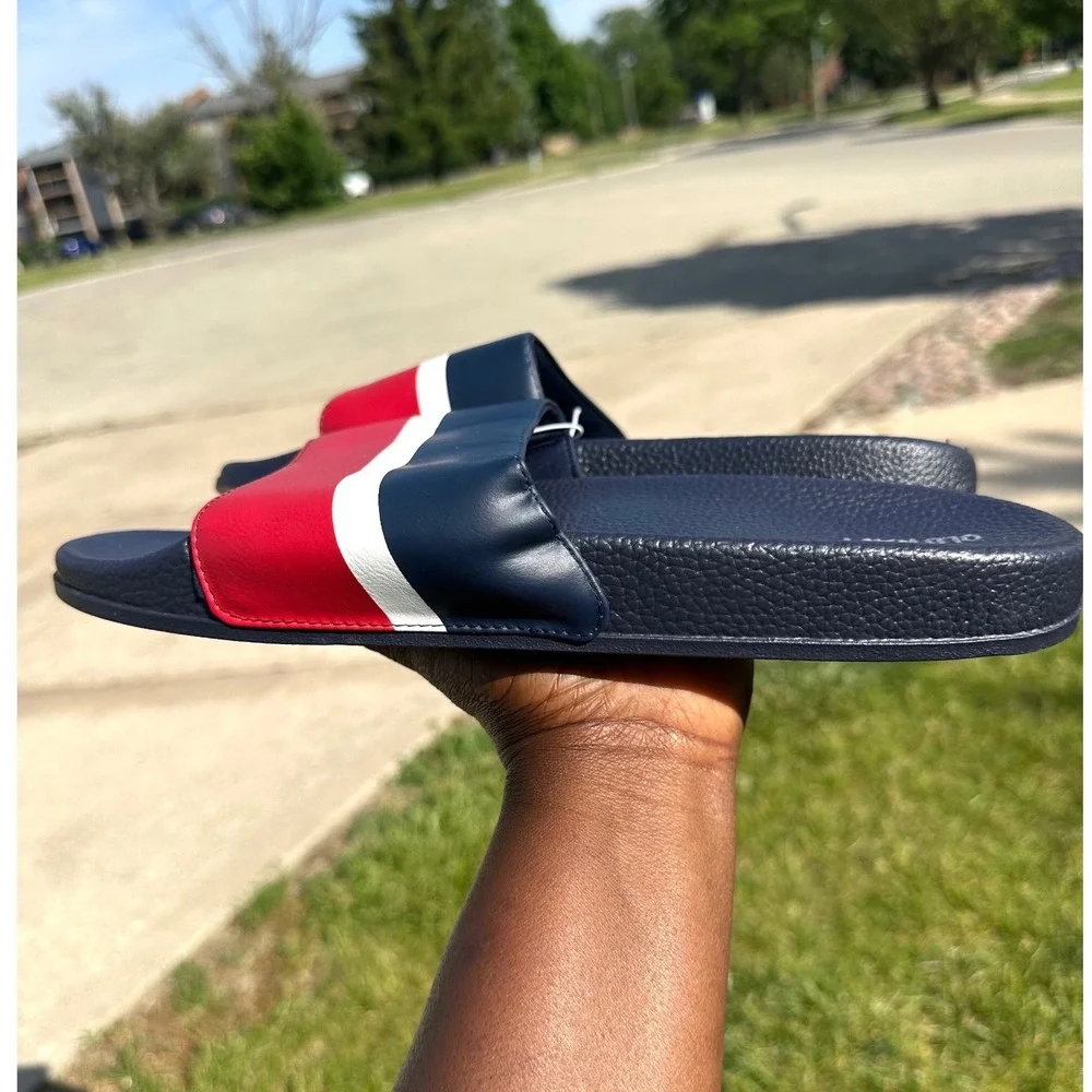Old Navy Men's Colorblock Slide Sandals Size 12-13 Navy Blue Red White NWT